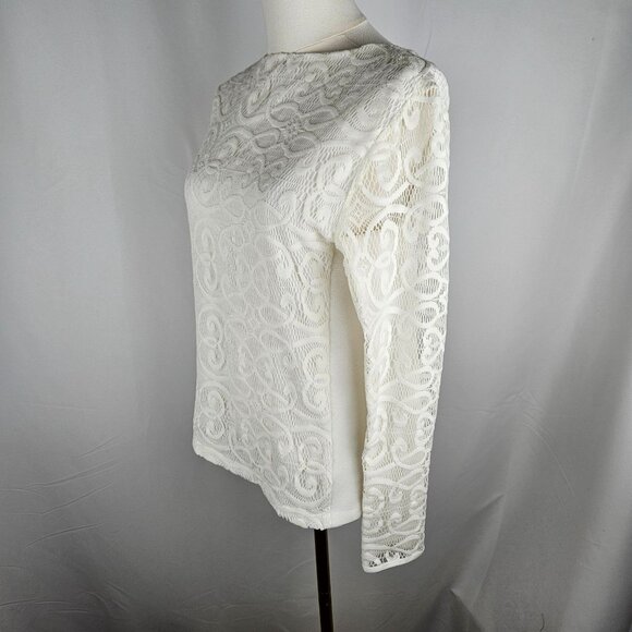 Maje Lace Top Luna Long Sleeve Size 3 Medium Ecru Lace Feminine Designer - Picture 3 of 13